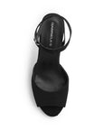 Vista superior de zapatilla negra para dama con punta abierta pulsera ajustable y tacón alto 11cm 