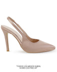 vista lateral de zapatillas nude para dama stilleto destalonadas con ajuste elástico y tacón alto 11cm