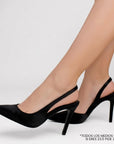 Zapatillas negras destalonadas tipo stiletto con ajuste elástico y tacón alto 11 cm para dama 