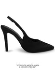 vista lateral de zapatillas negras para dama stilleto destalonadas con ajuste elástico y tacón alto 11cm