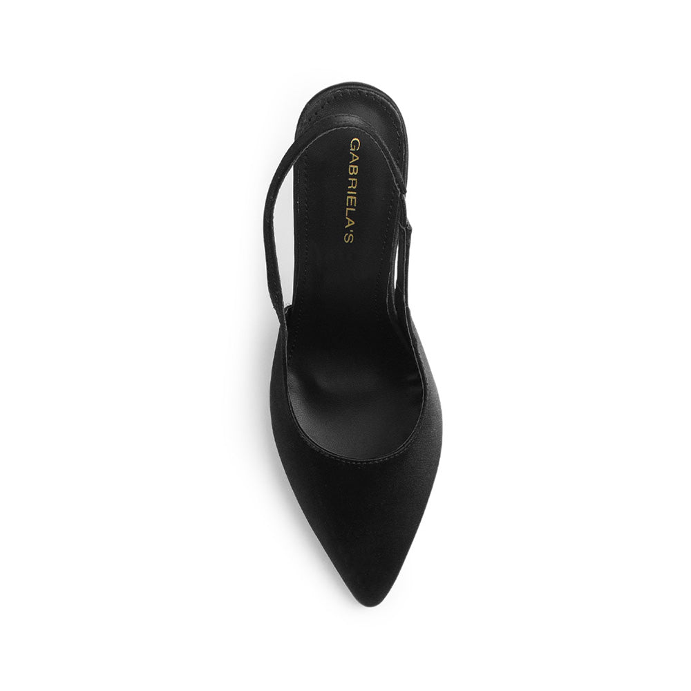 vista superior de las zapatillas stiletto color negras tacón alto 11cm ajuste elástico para dama