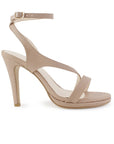 Vista lateral de zapatillas nude para mujer con pulsera de tacón alto 11cm