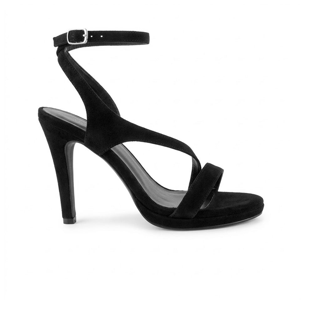 Vista lateral de zapatillas negras para mujer con pulsera de tacón alto 11cm