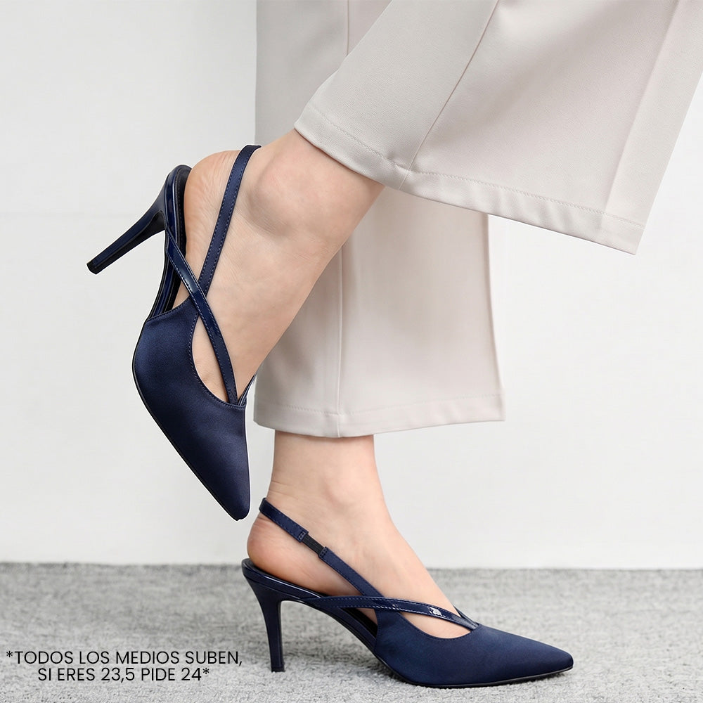 Zapatillas azules para mujer tipo stilettos con punta cerrada tacón delgado alto de 11cm 