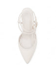 vista superior de zapatillas beige para dama stiletto con doble correa ajustable y tacón alto 11cm