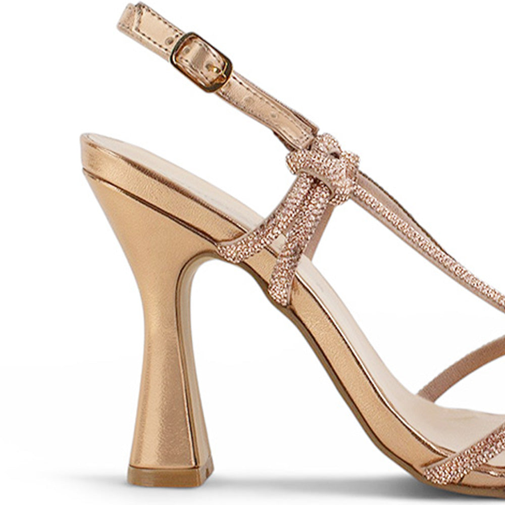 vista trasera del tacón alto 11cm de las zapatillas oro rosado para dama 
