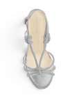 vista superior de las zapatillas plata para dama con tiras cruzadas y brillos con tacón alto 11cm