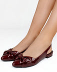 Flats vino para mujer con moño y correa trasera de elástico ajustable destalonado