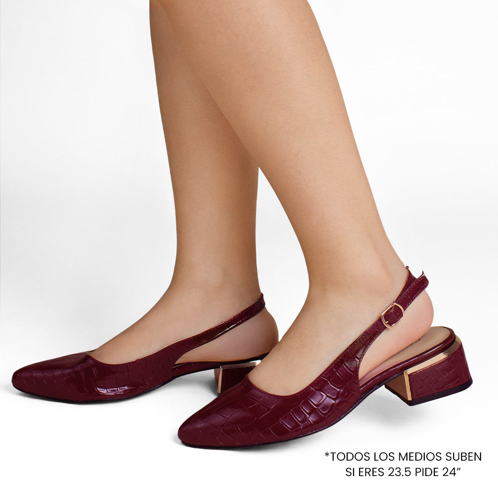 Zapatillas vino para mujer de punta fina con tacón cuadrado bajo de 5cm y correa ajustable 