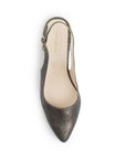 Vista superior de zapatilla gris destalonada para mujer con punta fina cerrada y correa ajustable 