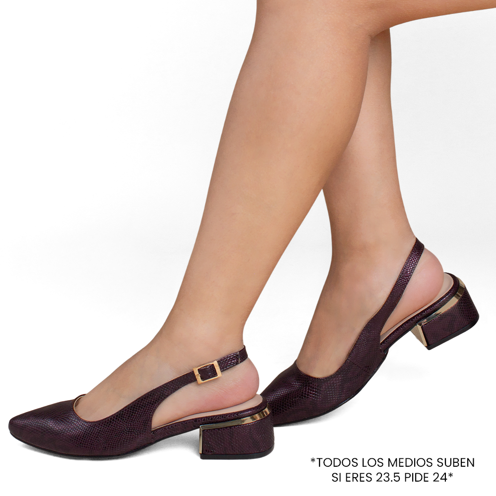 Zapatillas vino para mujer de punta fina con tacón cuadrado bajo de 5cm y correa ajustable 