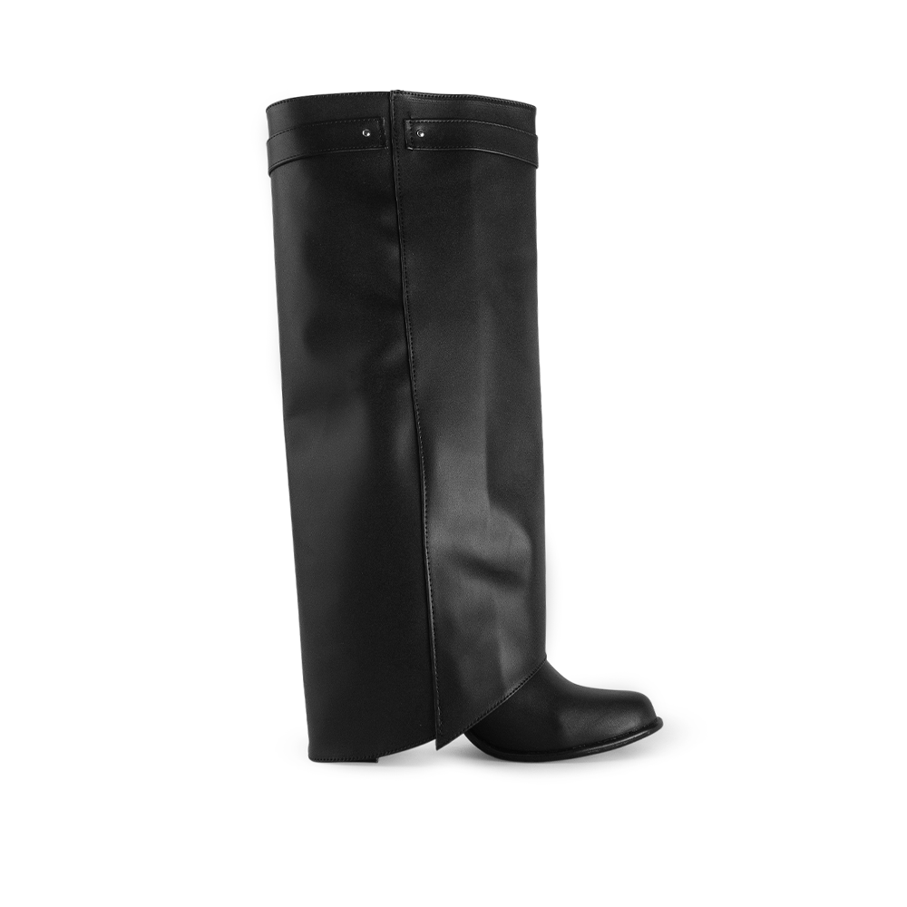 Vista superior de la bota negra desmontable para dama con tacón medio 9cm 
