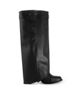 Vista superior de la bota negra desmontable para dama con tacón medio 9cm 