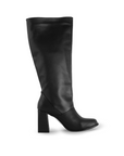 Vista interior de la bota negra desmontable con tacón medio 9cm para dama 