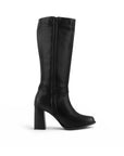 vista superior de botas negras para dama con tacón medio 8cm 