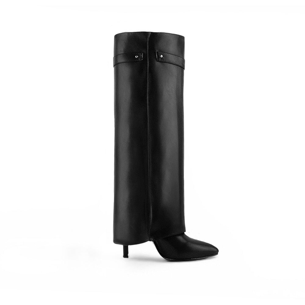 vista superior de botas negras desmontables 2 en 1 para dama con tacon alto 11cm