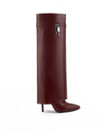 vista lateral de botas vino 2 en 1 desmontables para dama con correa y tacón alto 11cm 