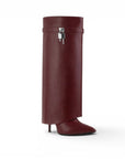 vista diagonal de botas vino 2 en 1 con tacón alto 11cm para dama desmontables 