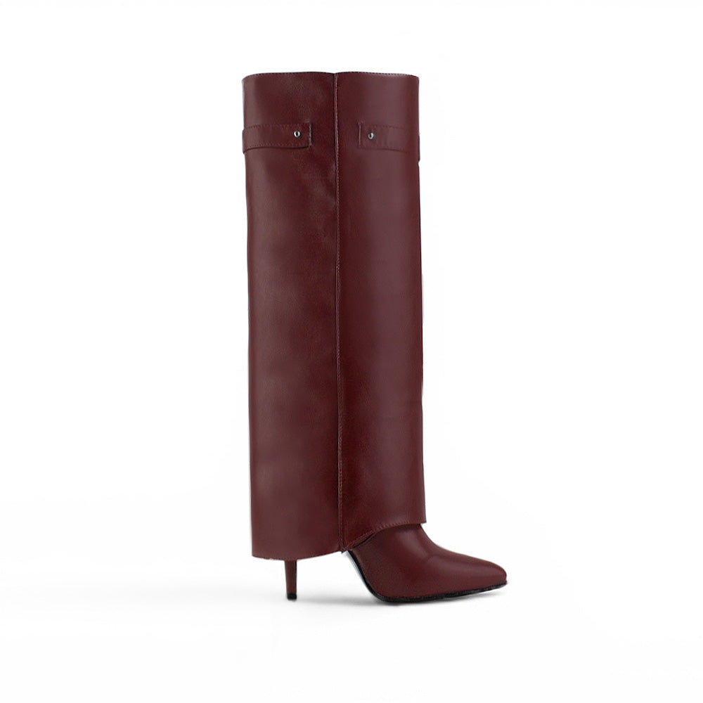 vista superior de botas vino desmontables 2 en 1 para dama con tacón alto 11cm