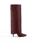 vista superior de botas vino desmontables 2 en 1 para dama con tacón alto 11cm