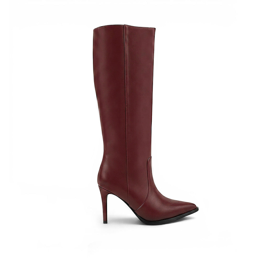 detalle de las botas vino desmontables para dama con tacón alto 11cm