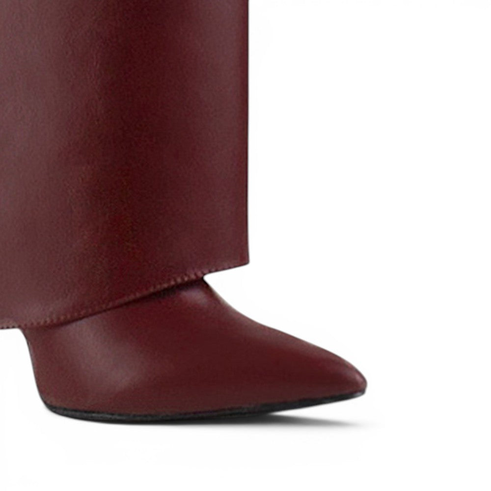 detalle del material sintético de las botas vino para dama desmontables