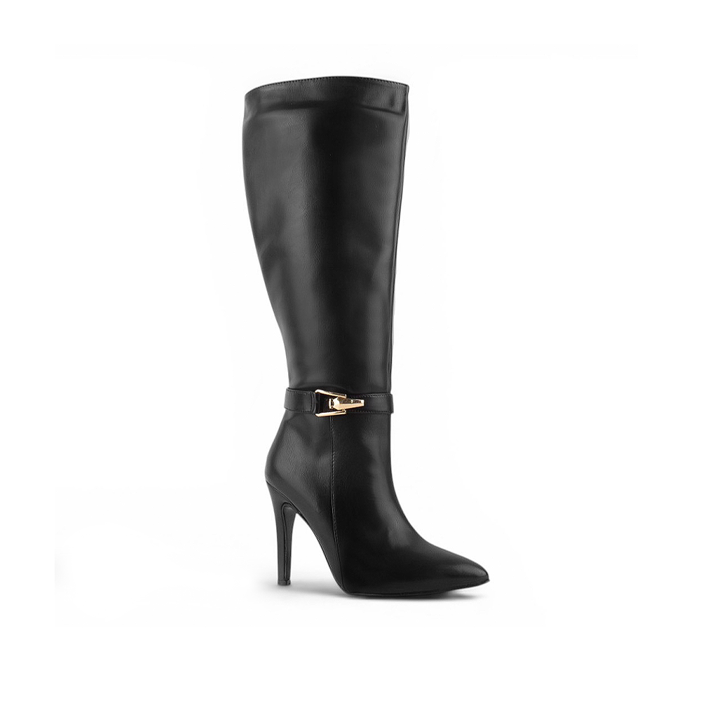vista diagonal de botas negras para dama con tacón alto 11cm 