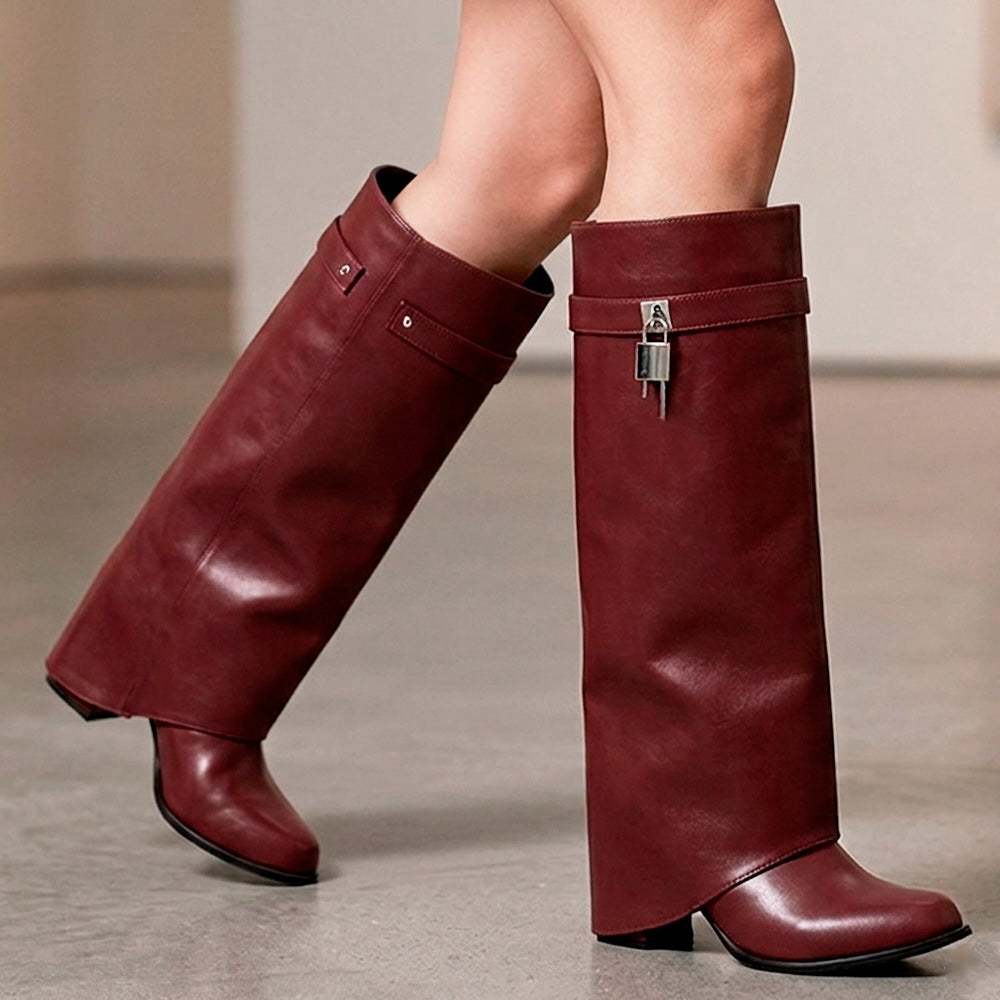botas vino 2 en 1 desmontables con correa para dama y tacón medio 8cm