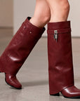 botas vino 2 en 1 desmontables con correa para dama y tacón medio 8cm