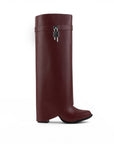 vista lateral de botas vino 2 en 1 desmontables con tacón medio 8cm para dama 