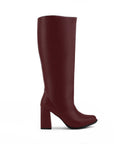 vista del detalle de las botas vino desmontables para dama con tacón medio 8cm