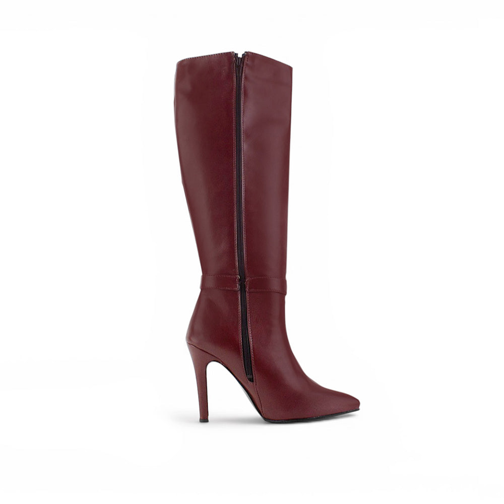 vista superior de botas vino para dama con tacón alto 11 cm y terminación en punta para dama 