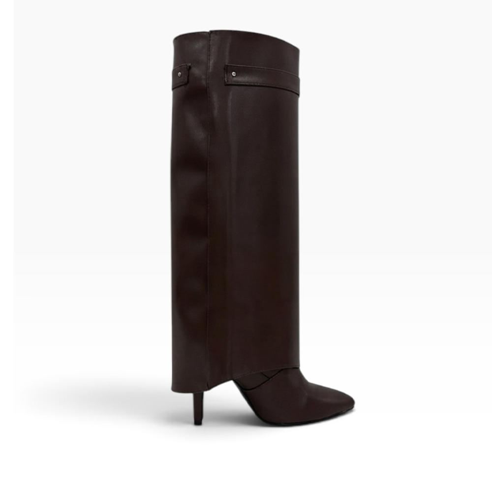 vista superior de botas cafés desmontables 2 en 1 para dama con tacón alto 11cm