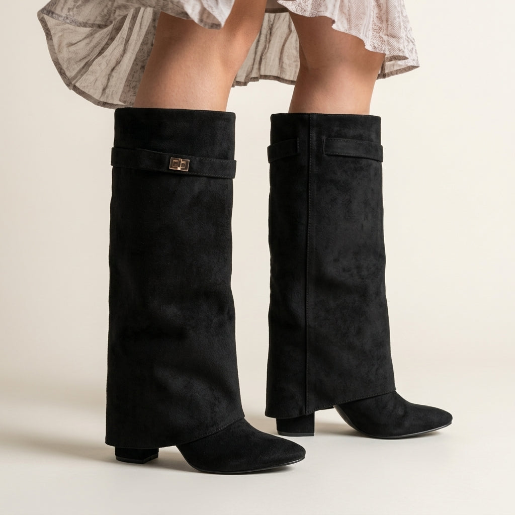Botas negras desmontables 2 en 1 con tacón bloque tamaño medio 9cm para dama 