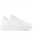 vista lateral de tenis blancos para dama con plataforma gruesa