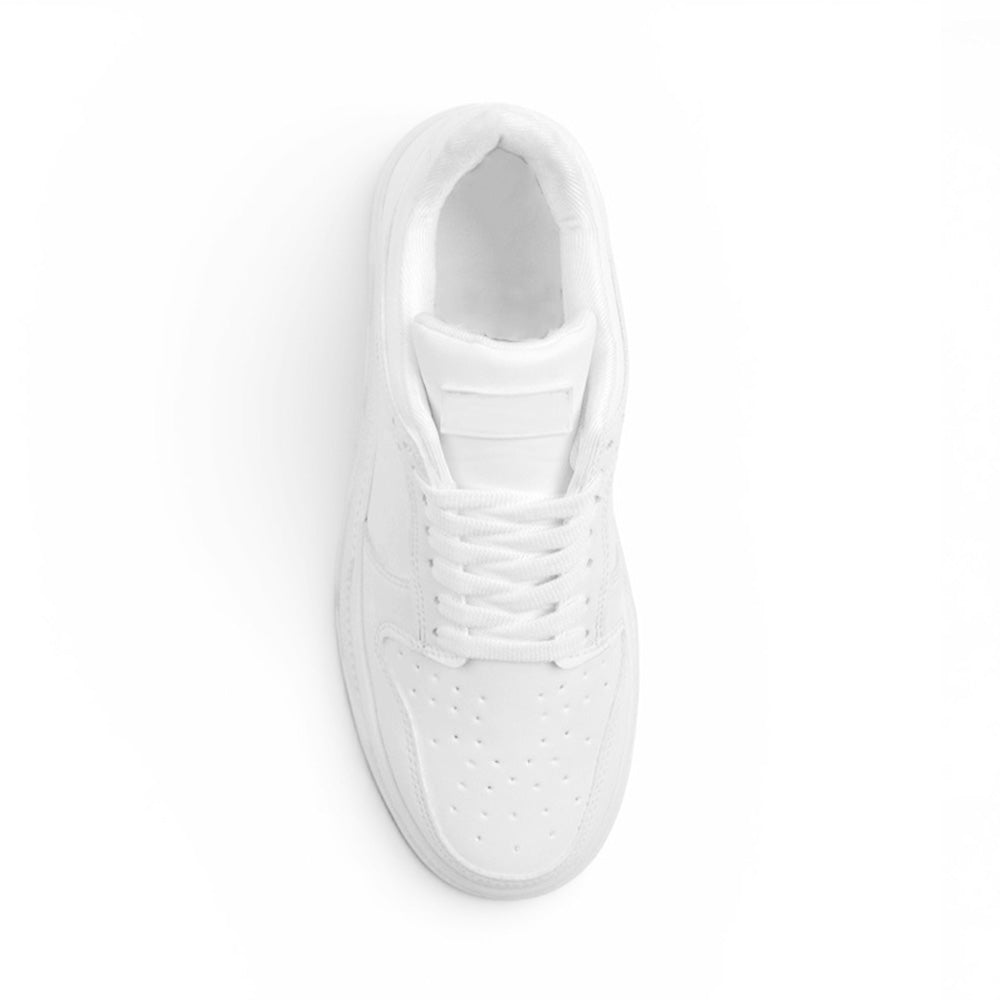 vista superior de tenis blancos con plataforma baja de 4cm para dama lisos