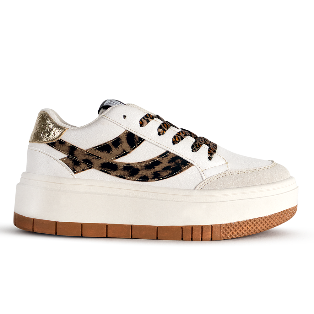 Tenis beige casuales de plataforma con detalles animal print | Mod.4490117
