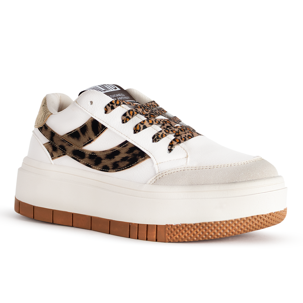 Tenis beige casuales de plataforma con detalles animal print | Mod.4490117