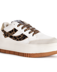 Tenis beige casuales de plataforma con detalles animal print | Mod.4490117