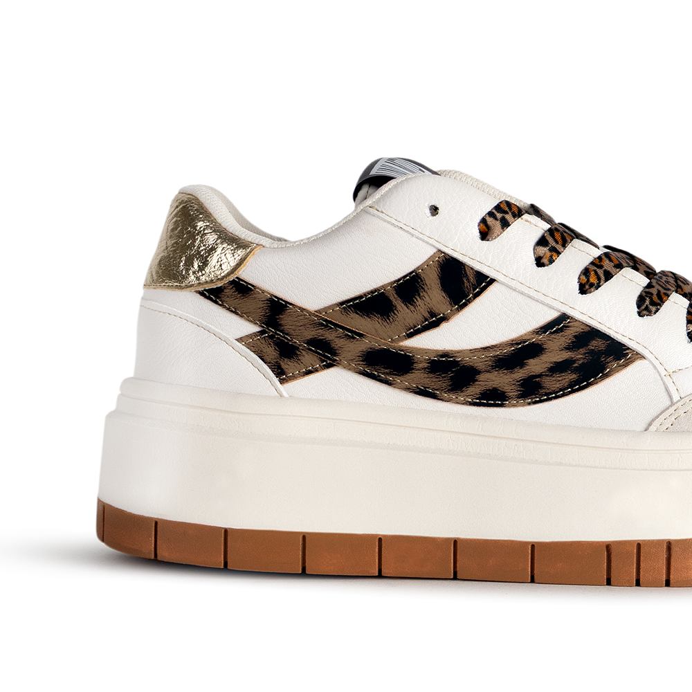 Tenis beige casuales de plataforma con detalles animal print | Mod.4490117