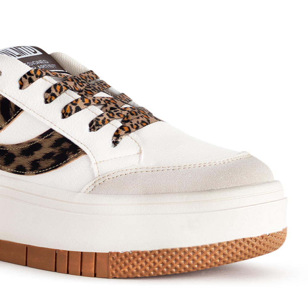 Tenis beige casuales de plataforma con detalles animal print | Mod.4490117