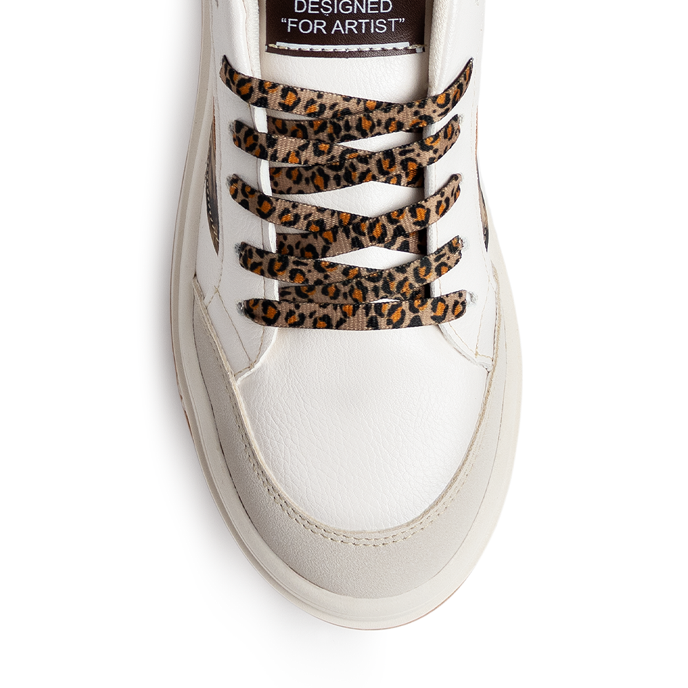 Tenis beige casuales de plataforma con detalles animal print | Mod.4490117
