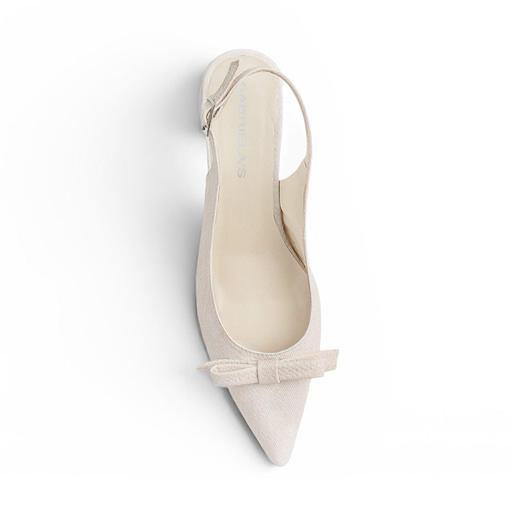 vista superior de zapatillas para dama con moño color beige
