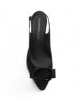 vista superior en zapatillas negras para dama destalonadas punta fina y tacón bajo 6 cm