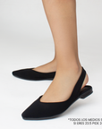 Flats negros para mujer de punta fina y correa trasera destalonados 