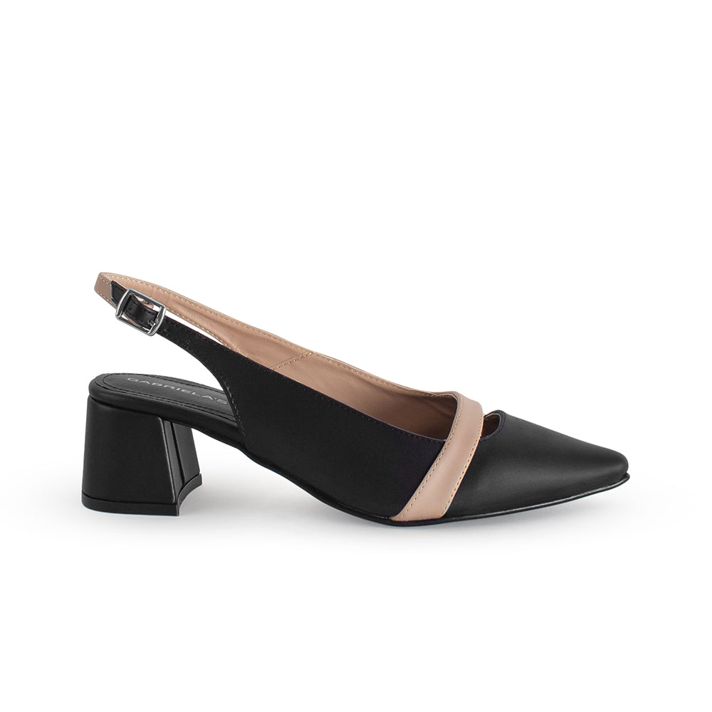 Zapatillas negras destalonadas con punta fina y detalle nude | Mod.4930027