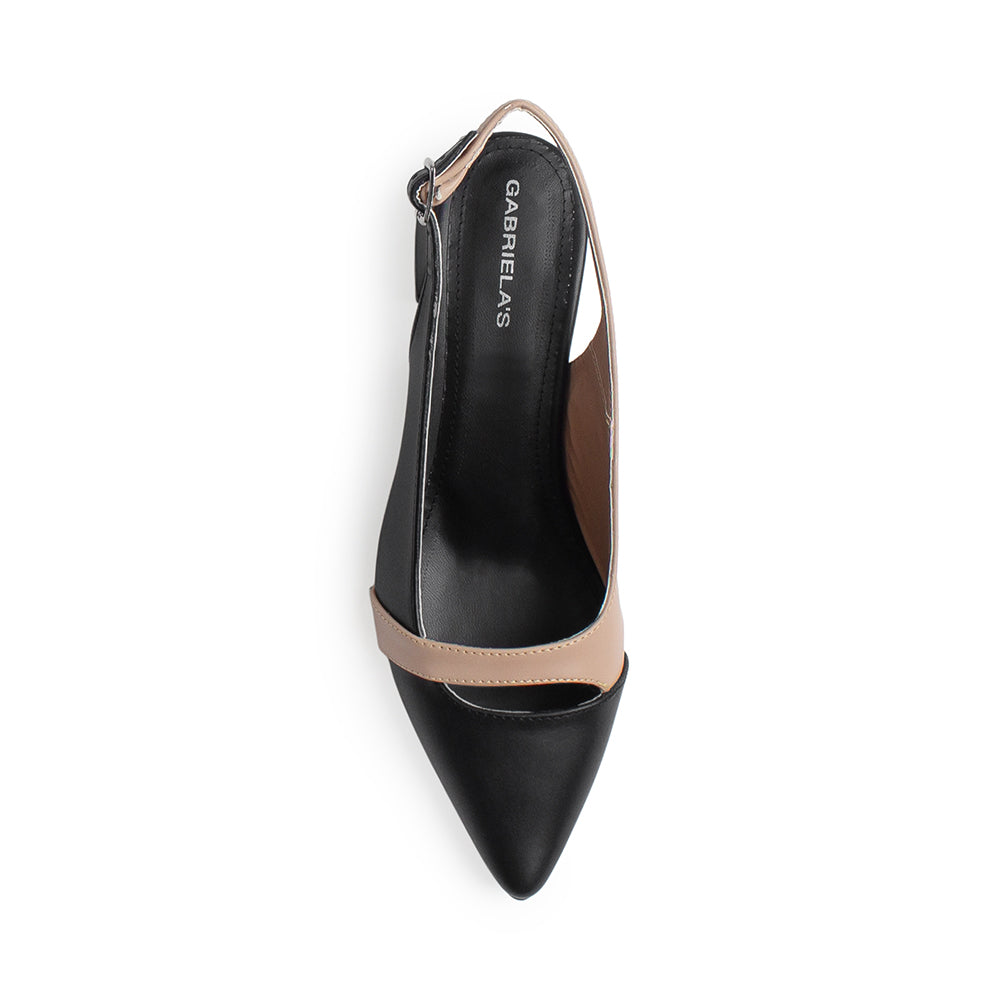 Zapatillas negras destalonadas con punta fina y detalle nude | Mod.4930027