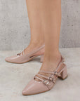 Zapatillas nude destalonadas para mujer con punta fina correas ajustables y tacón bajo de 5cm
