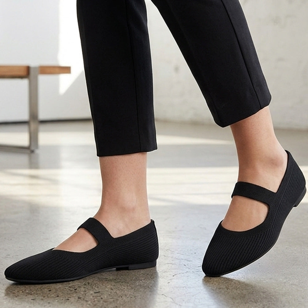Flats tipo balerinas negras para mujer con pulsera de piso