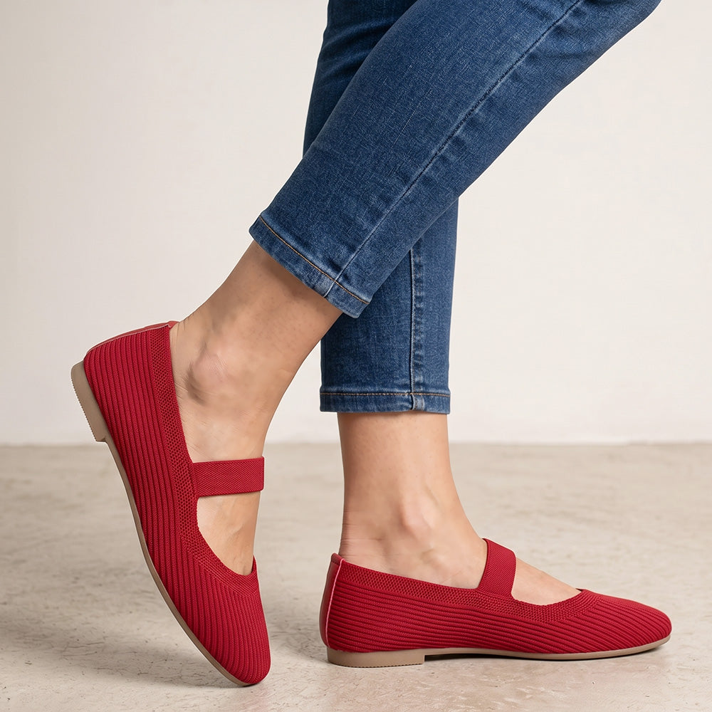 Flats tipo balerinas rojas para mujer con pulsera de piso